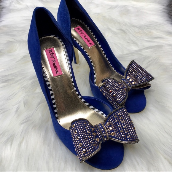 🎀NWT Betsey Johnson Glendah Blue/Gold Heels - Picture 6 of 16